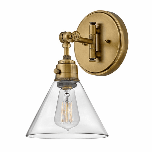 Hinkley Arti Small Single Light Wall Sconce - Brass w/Clear glass - 3691HB-CL