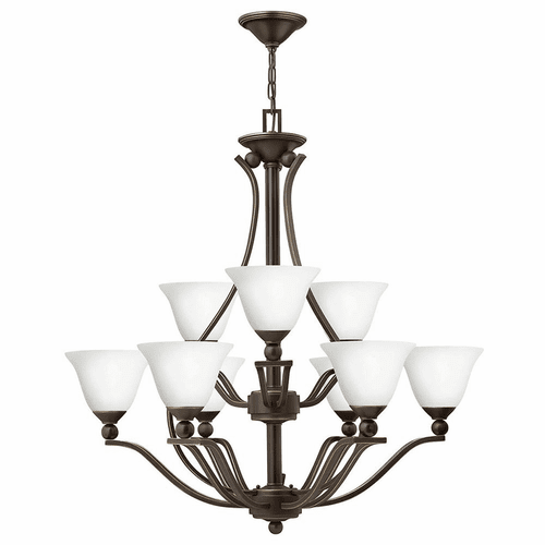 Hinkley Bolla Two Tier Foyer Chandelier - Olde Bronze w/ Opal Glass - 4657OB-OPAL