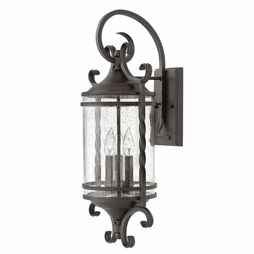 Hinkley Casa Outdoor Large Wall Mount - Black w/Clear Seedy Glass - 1148OL-CL