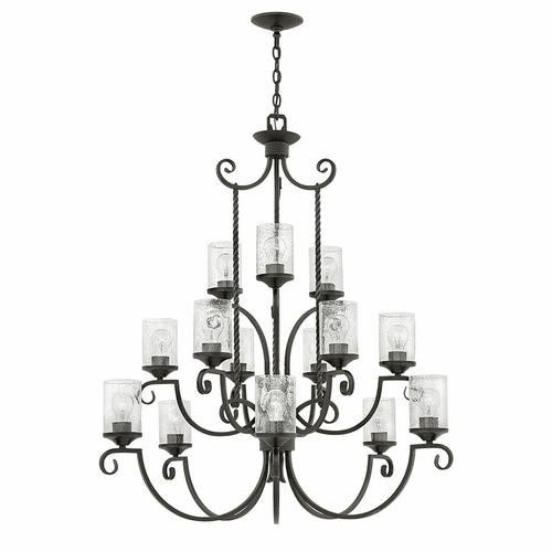 Hinkley Casa Three Tier Chandelier - Olde Black with Clear Seedy Glass - 4019OL-CL