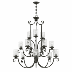 Hinkley Casa Three Tier Chandelier - Olde Black with Clear Seedy Glass - 4019OL-CL