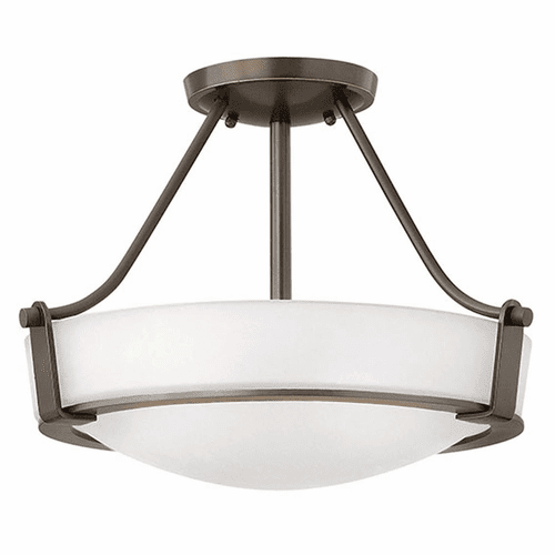 Hinkley Hathaway Semi-Flush Mount - Bronze w/Etched White Glass - 3220OB-WH-LED