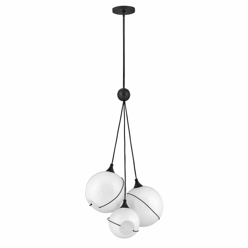 Hinkley Skye Three Light Pendant - Black with Cased Opal glass - 30304BLK-WH