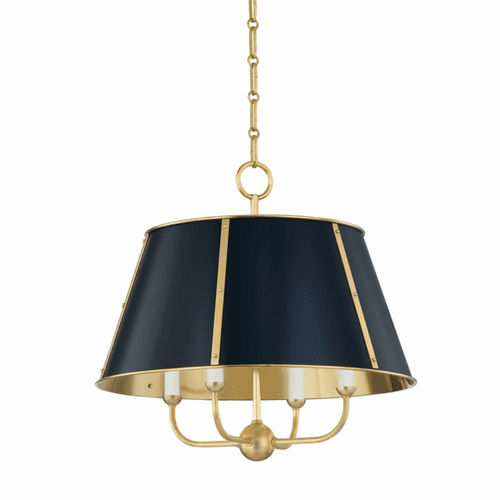 Hudson Valley Cambridge 4-LT Chandelier - Aged Brass/Darkest Blue - MDS120-AGB/DBL