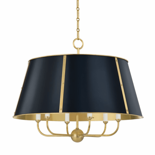Hudson Valley Cambridge 6-LT Chandelier - Aged Brass/Darkest Blue - MDS121-AGB/DBL