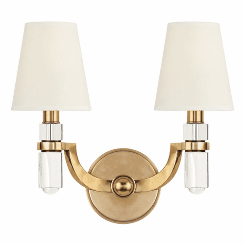 Hudson Valley Dayton 2-LT Wall Sconce w/White Shade - Aged Brass - 982-AGB-WS