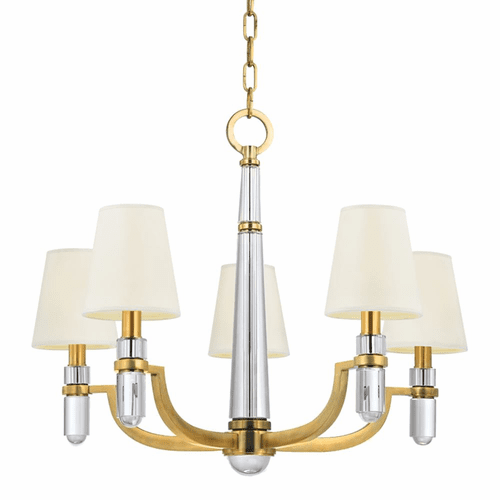 Hudson Valley Dayton 5-LT Chandelier w/White Shade - Aged Brass - 985-AGB-WS