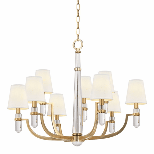 Hudson Valley Dayton 9-LT Chandelier w/White Shade - Aged Brass - 989-AGB-WS