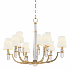 Hudson Valley Dayton 9-LT Chandelier w/White Shade - Aged Brass - 989-AGB-WS