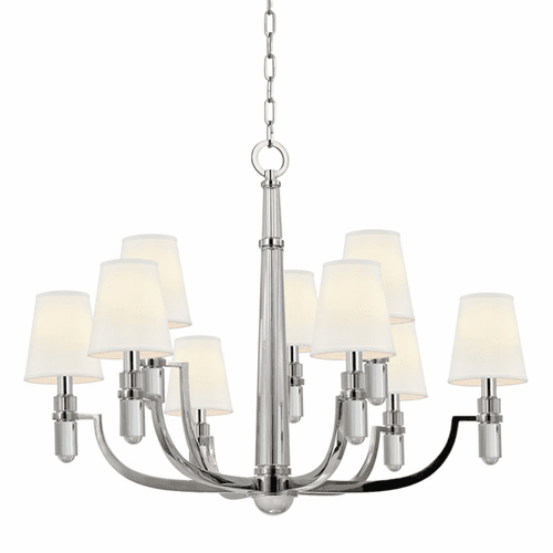 Hudson Valley Dayton 9-LT Chandelier w/White Shade - Polished Nickel - 989-PN-WS