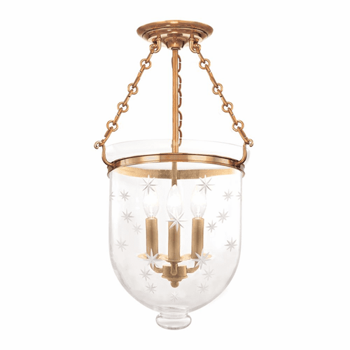 Hudson Valley Hampton 3-LT Semi Flush - Aged Brass - 253-AGB-C3