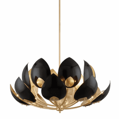 Hudson Valley Lotus 16-LT Chandelier - Gold Leaf/Black - 5739-GL/BK