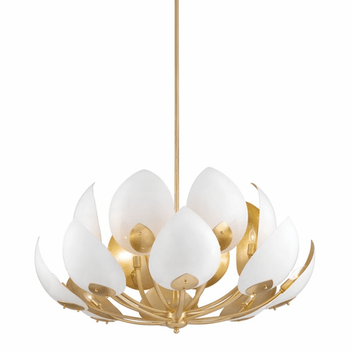 Hudson Valley Lotus 16-LT Chandelier - Gold Leaf/White - 5739-GL/WH