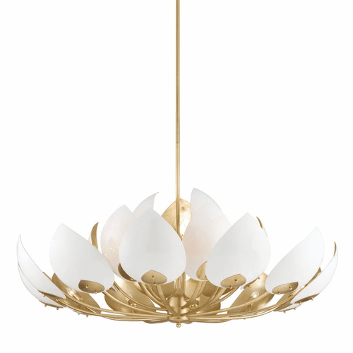 Hudson Valley Lotus 21-LT Chandelier - Gold Leaf/White - 5754-GL/WH