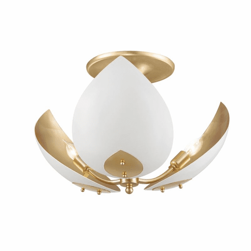 Hudson Valley Lotus 3-LT Semi Flush - Gold Leaf/White - 5703-GL/WH