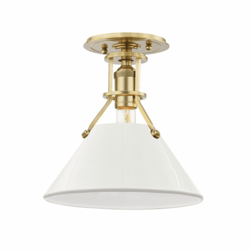 Hudson Valley Painted No.2 1-LT Semi Flush Mount - Aged Brass - MDS353-AGB/OW
