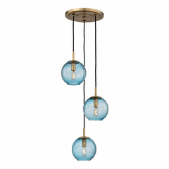 Hudson Valley Rousseau 3-LT Pendant w/Blue Glass - Aged Brass - 2033-AGB-BL Hudson Valley Rousseau 3-LT Pendant w/Blue Glass - Aged Brass - 2033-AGB-BL