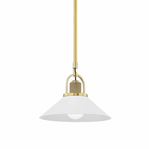 Hudson Valley Syosset 1-LT Small Pendant - Aged Brass/White - 2613-AGB/WH