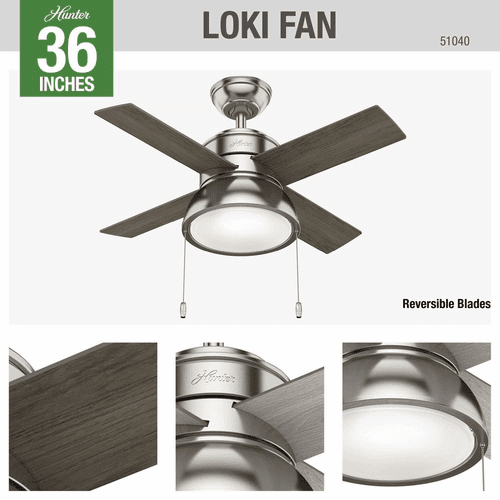 Hunter Loki 36" Ceiling Fan w/LED Light - Brushed Nickel - 51040