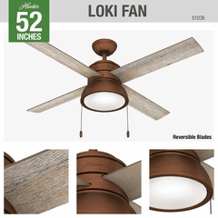 Hunter Loki 52" Ceiling Fan w/LED Light - Weathered Copper - 51036