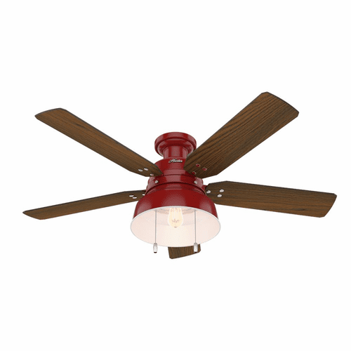 Hunter Mill 52" Outdoor Low Profile Ceiling Fan w/LED Light - Barn Red - 59312