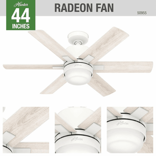 Hunter Radeon 44" Smart Fan w/LED Light Ceiling Fan w/LED Light - Matte White - 50955