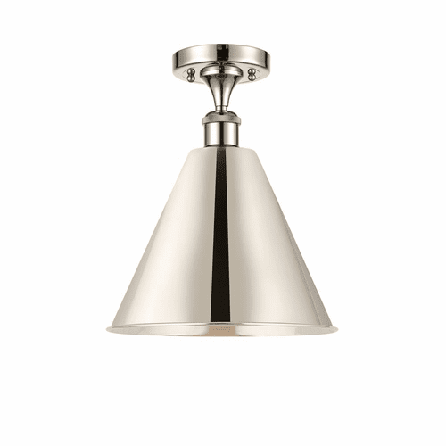 Innovations Ballston Cone 1-LT Semi-Flush Mount - Polished Nickel - 516-1C-PN-MBC-12-PN
