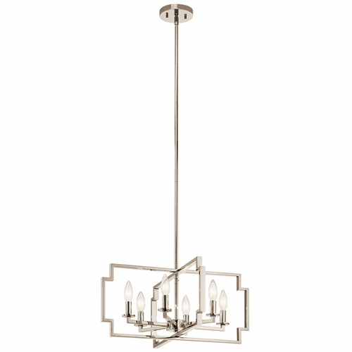 Kichler Downtown Deco 6-LT Convertible Chandelier - Polished Nickel - 44128PN