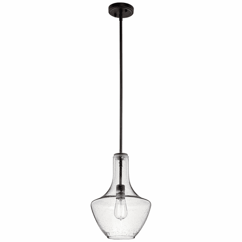Kichler Everly 1-LT Wide Curve Pendant & Clear Seeded Glass - Bronze - 42141OZCS