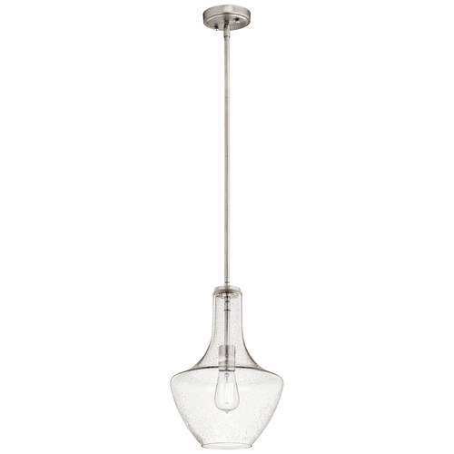 Kichler Everly 1-LT Wide Curve Pendant & Clear Seeded Glass - Nickel - 42141NICS