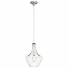 Kichler Everly 1-LT Wide Curve Pendant & Clear Seeded Glass - Nickel - 42141NICS Kichler Everly 1-LT Wide Curve Pendant & Clear Seeded Glass - Nickel - 42141NICS