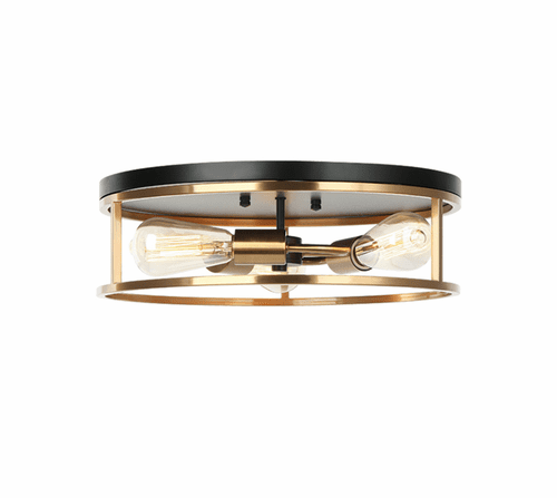 Knox Round 3-Light Flush-Mount - Matte Black w/ Brass Accents - NSH-4480-MBBR