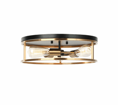 Knox Round 3-Light Flush-Mount - Matte Black w/ Brass Accents - NSH-4480-MBBR Knox Round 3-Light Flush-Mount - Matte Black w/ Brass Accents - NSH-4480-MBBR
