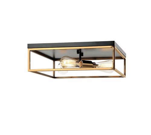 Knox Square 3-Light Flush-Mount - Matte Black w/ Brass Accents - NSH-4490-MBBR