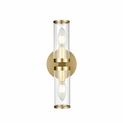 Kuzco Revolve 2-LT Wall Sconce - Natural Brass|Clear Glass - WV309002NBCG