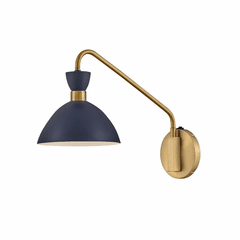 Lark Simon 1-Light Plug-In Sconce - Matte Navy w/Heritage Brass - 83250MV-HB