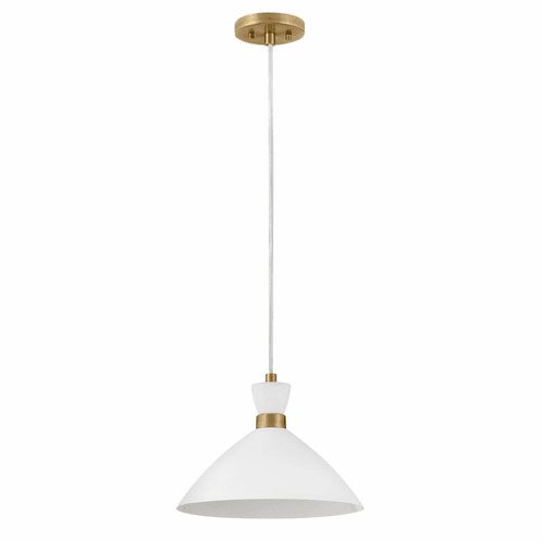 Lark Simon Single Light Pendant - Matte White w/Heritage Brass - 83257MW-HB