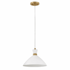 Lark Simon Single Light Pendant - Matte White w/Heritage Brass - 83257MW-HB