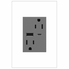 Legrand Adorne Tamper-Resistant A/C USB Hybrid Outlet - Magnesium - ARTRUSB156ACM4 Legrand Adorne Tamper-Resistant A/C USB Hybrid Outlet - Magnesium - ARTRUSB156ACM4