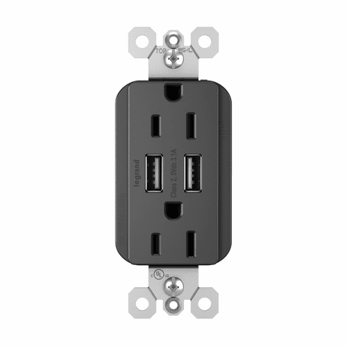 Legrand Radiant 3.1 USB + Duplex 15A - Black - TM826USBBKCC6