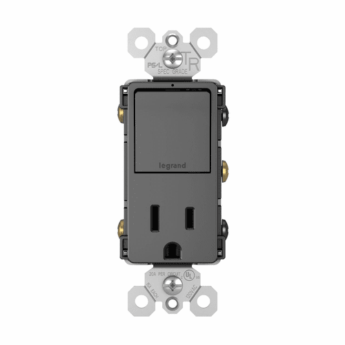 Legrand Radiant Single Pole/3-Way Switch + 15A TR Outlet - Black - RCD38TRBK