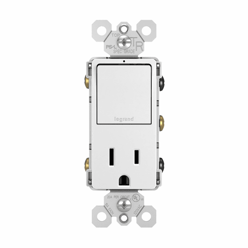 Legrand Radiant Single Pole/3-Way Switch + 15A TR Outlet - White - RCD38TRW