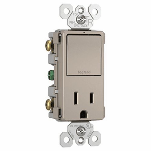 Legrand Radiant Single-Pole/3-Way Switch with Outlet - Nickel - RCD38TRNICC6
