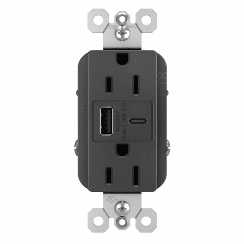 Legrand Radiant Tamper-Resistant USB Type A/C Outlet - Black - R26USBACBK