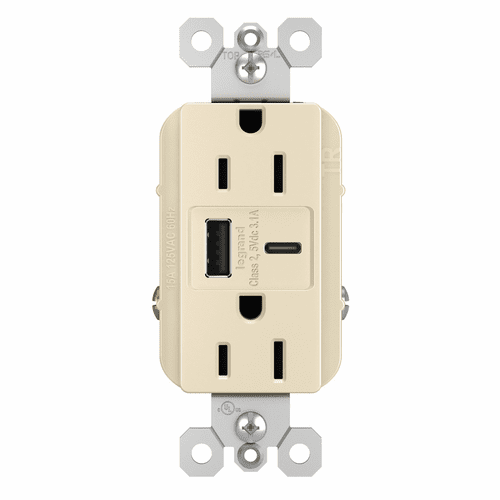 Legrand Radiant Tamper-Resistant USB Type A/C Outlet - Light Almond - R26USBACLA