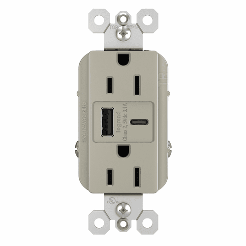 Legrand Radiant Tamper-Resistant USB Type A/C Outlet - Nickel - R26USBACNICCV4