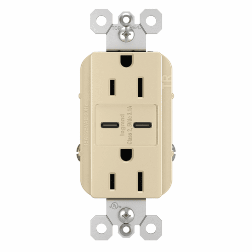 Legrand Radiant Tamper-Resistant USB Type C/C Outlet - Ivory - R26USBCCI