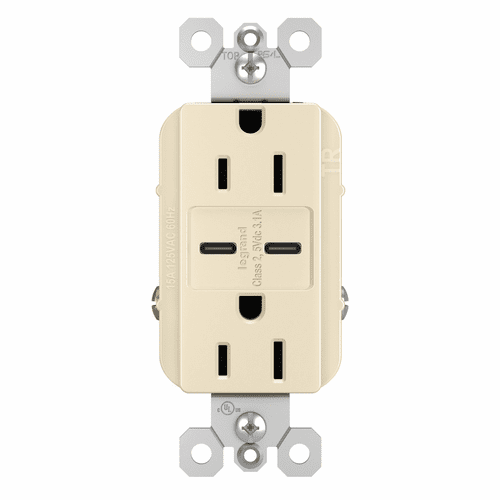 Legrand Radiant Tamper-Resistant USB Type C/C Outlet - Light Almond - R26USBCCLA