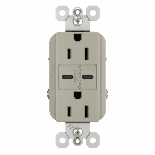 Legrand Radiant Tamper-Resistant USB Type C/C Outlet - Nickel - R26USBCCNICCV4