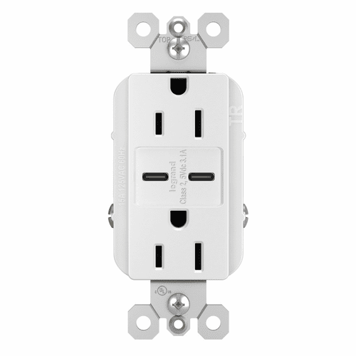 Legrand Radiant Tamper-Resistant USB Type C/C Outlet - White - R26USBCCW